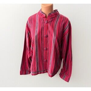 Vintage Orvis Womens 100% Cotton Twill Jacket Size L Button Pockets Striped 70s